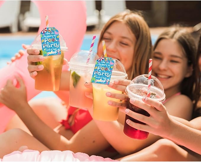 50pcs Pool Party Thank You Tags, Summer Beach Themed Gift Tags for Baby Shower and Birthday Party Favors Decoration (Pool)
