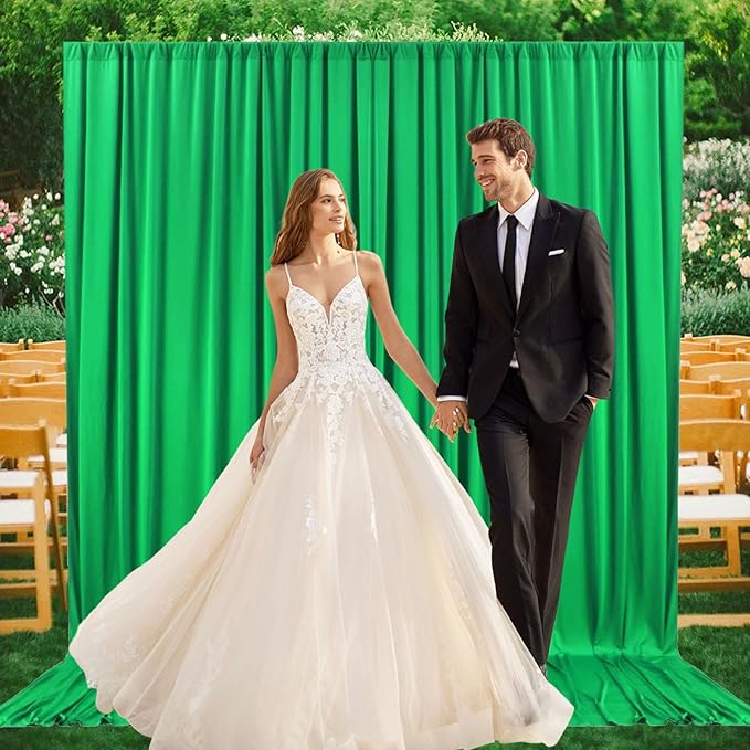 2 Panels Green Backdrop Curtain, 10 x 7 Feet Background Curtains for Parties, Weddings, Baby Showers, Bachelorette Halloween, Christmas Birthday Party Photoshoot Backdrop Curtains Decorations