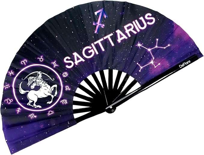 DeFlare | Cosmic Zodiac Rave Fan | Zodiac Sign Hand Fan | Astrology Rave Fan | Hand Fan | Large Rave Fan | Large Clacking Fan