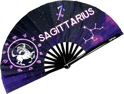 DeFlare | Cosmic Zodiac Rave Fan | Zodiac Sign Hand Fan | Astrology Rave Fan | Hand Fan | Large Rave Fan | Large Clacking Fan