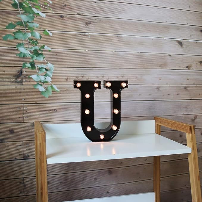 OYCBUZO Light Up Black Alphabet Marquee Letters Sign LED Marquee Number Lights Sign for Night Light Home Bar Christmas Lamp Birthday Party Wedding Decoration U
