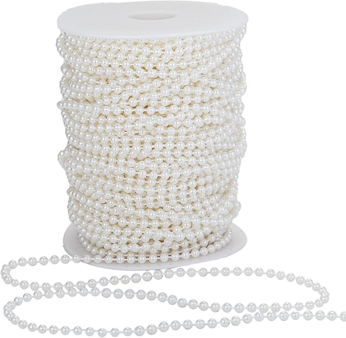 5mm Crafts Faux Pearl Beads Garland Pearl Bead Roll Strand of Pearls to Decorate Floral Centerpieces Wedding Party Favor Christmas Tree(99 Feet Ivory)