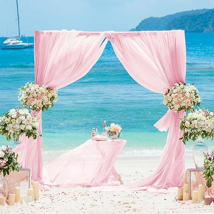 VOK Pink Wedding Arch Draping Fabric Chiffon Fabric, 29in x 18Ft Sheer Chiffon Outdoor Curtain for Wedding Ceremony Birthday Party Decoration (Light Pink,1 Panel)