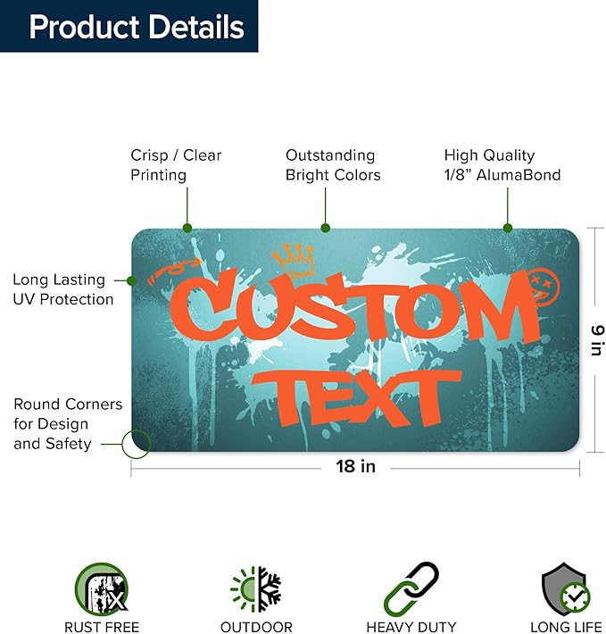 Custom Sign, Custom Street Sign, 11 Font Colors, 13 Font Styles, 4 Hole Options, 22 Sizes, 9x18 Inches, Rust Free DiBound, Fade Resistant, Made in USA by My Sign Center (Graffiti)