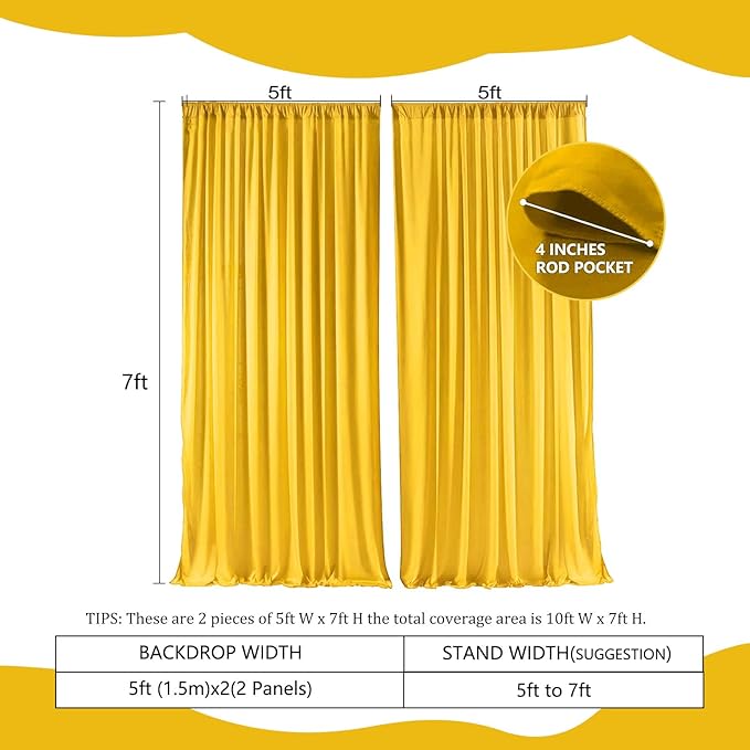 2 Panels Yellow Backdrop Curtain, 10 x 7 Feet Background Curtains for Parties, Weddings, Baby Showers, Bachelorette Halloween, Christmas Birthday Party Photoshoot Backdrop Curtains Decorations