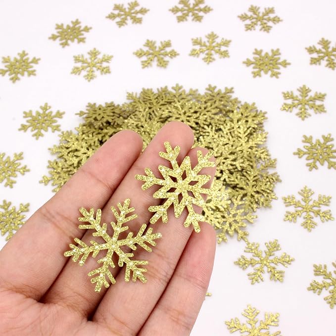 200PC Snowflake Party Decorations Gold Glitter Christmas Confetti Paper Snowflakes Table Confetti For Winter Holiday Birthday Baby Shower Party Decor