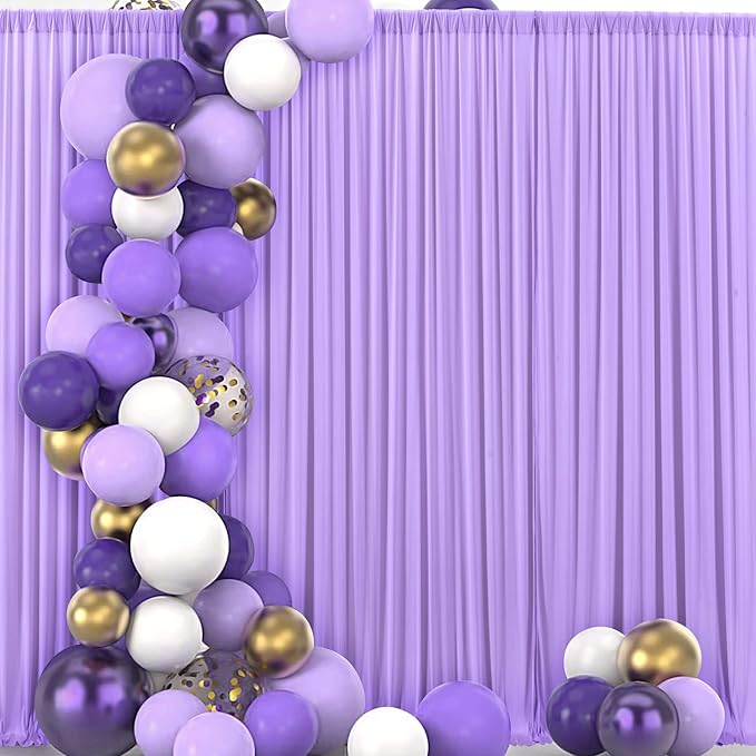 50 ft x 10 ft Wrinkle Free Lavender Backdrop Curtain for Parties, Polyester Light Purple Photo Backdrop Drapes 10 Panels 5x10ft for Baby Shower Photoshoot Wedding Birthday Party Photography Curtains