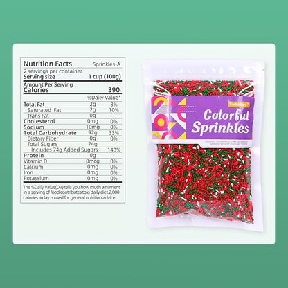Christmas Sprinkles Bulk for Cake Decorating 7 ounce Holiday Jimmies Red and Green Sprinkles for Xmas Party Cupcake Toppers Cookie Ice Cream Decorations Celebrations