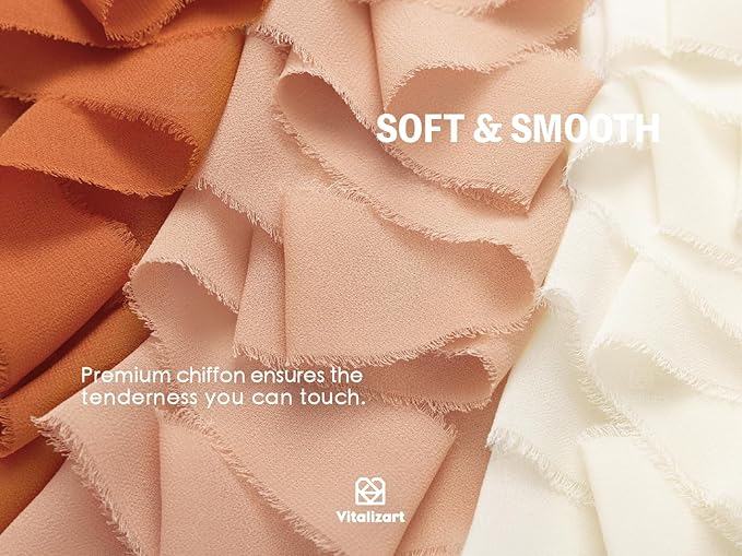 Vitalizart Fall Handmade Chiffon Silk Ribbon Fringe 1.5" x 21 Yd Terracotta Cream Frayed Edges Ribbons for Wedding Invitations Bridal Bouquets Gifts Wrapping Crafts Holiday Party Decorations
