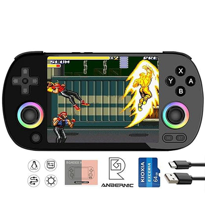 RG40XX H Handheld Game Console RG40XXH Retro Gaming Console 4.0'' IPS Screen with 64G TF Card Pre-Installed Games Linux System Supports 5G WiFi Bluetooth HDMI and TV Output New Emulator RG40XX Black