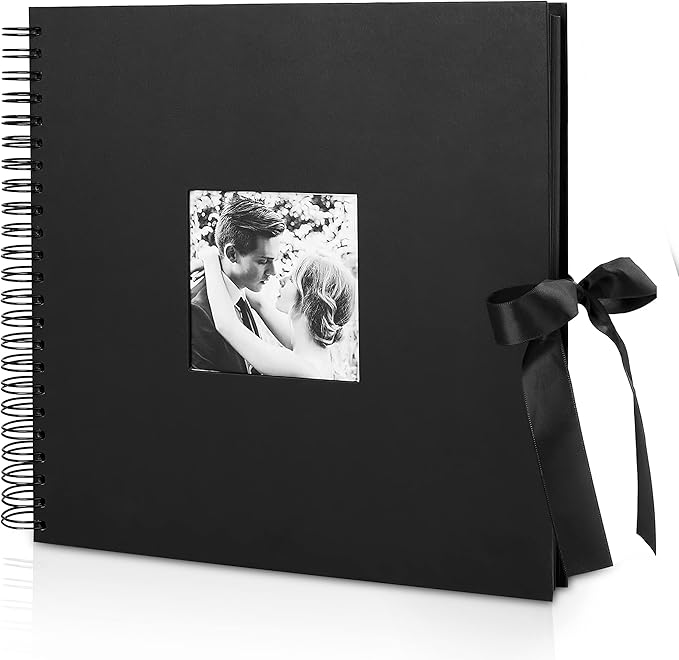 INNOCHEER Photo Album - Self Adhesive 80 Black Pages, Large Scrap Book Wedding Guest Book for DIY Anniversary Travel Memory Scrapbooking (Black 10X10)
