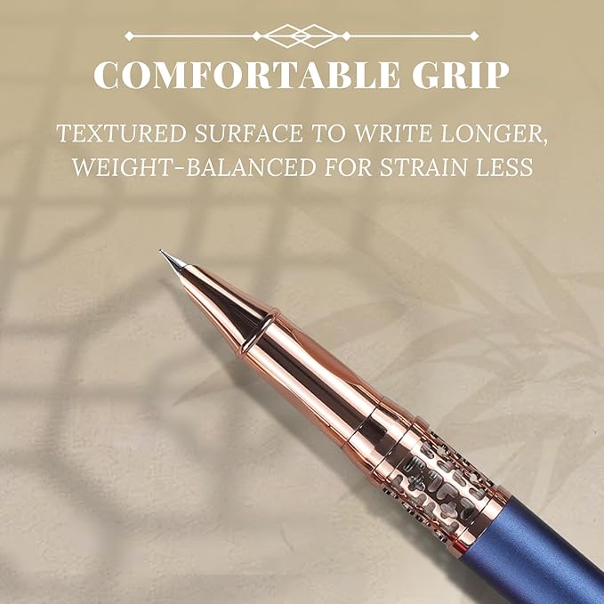 YUNCHUN Refillable Fountain Pen Fine Nib, Fancy Ink Pen with 5 Black & 5 Blue Ink Refills Cartridges, Cool Ink Pens for Writing, Business Metal, Best Gift Set for Men & Women, Blue