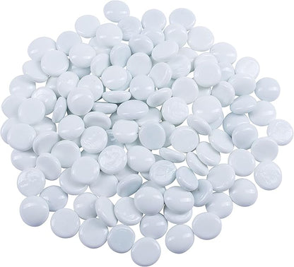 Galashield Flat Glass Marbles for Vases White Glass Gems Beads Pebbles Vase Filler (1 LB, Approx. 105 PCS)