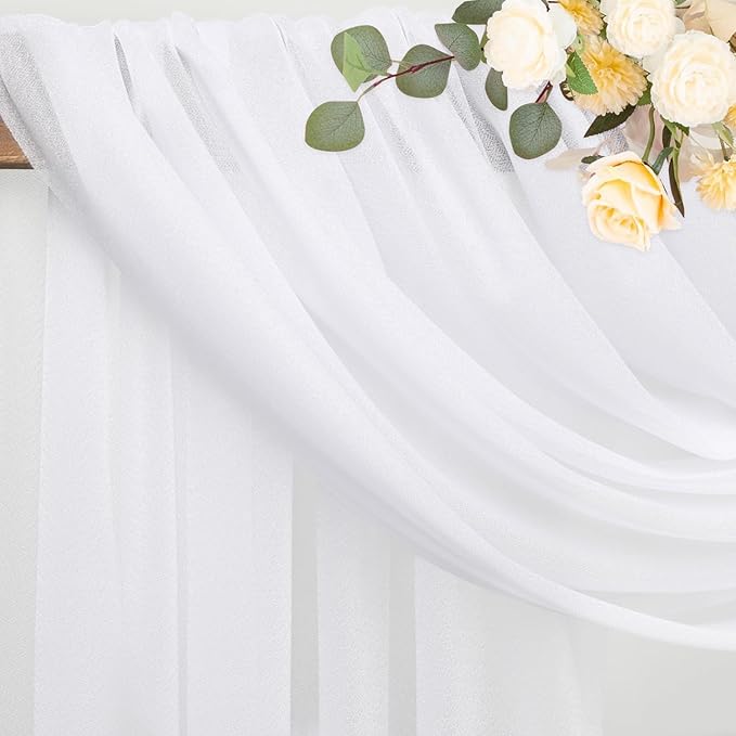 Wokceer White Wedding Arch Draping Fabric Backdrop 28.7" X 20FT Sheer Drapes Fabric for Wedding Arbor Ceremony Birthday Party
