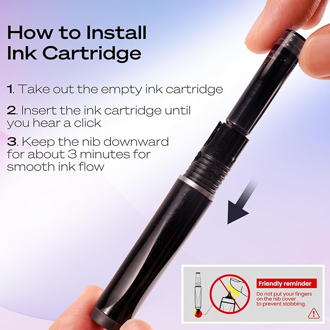 WRITECH Retractable Fountain Pen Set: Fine Nib Black Ink Pens Includes 5 Ink Cartridges Smooth Writing for Sketching Journaling Calligraphy Gift (Black)