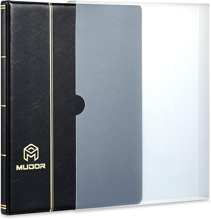 MUDOR Stamp Collecting Album, 2 Rows Pockets Stockbook for Collectors, 10 Sheets, Black