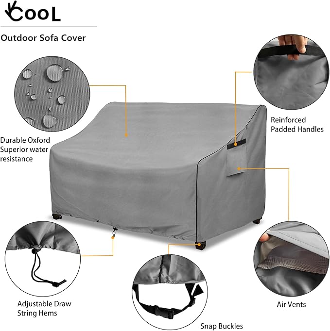 okcool Heavy Duty Patio Sofa Cover, 100% Waterproof 3-Seater Outdoor Sofa Cover Fits up to 76W x 32.5D x 33H Inches, Lawn Patio Furniture Covers,Grey