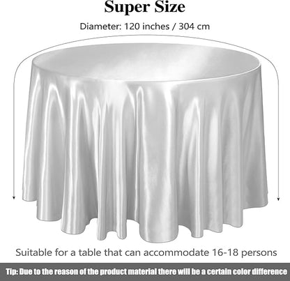 Ruisita 120 Inches Round Satin Tablecloths Silver Overlay Round Satin Table Cover Bright Silk Tablecloth Smooth Fabric Tablecloth for Wedding Banquet Table Decoration