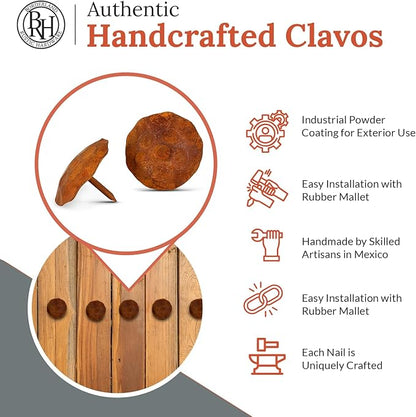 50 Pack 1.5" Round Head Iron Clavos Decorative Nails – Rusted – Handmade Rustic Round Fasteners for Farmhouse Shutters, Faux Wood Beams, Barn Doors, Shutters, Gates – Ornamental Wood Accent