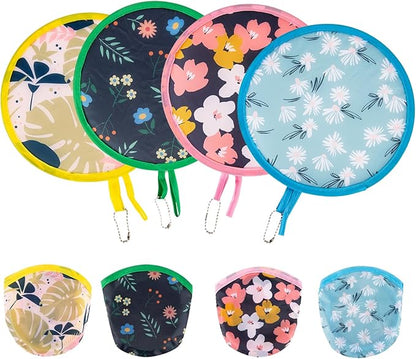 4 Styles Floral Round Foldable Hand Fan Japanese Foldable Fan Style Handheld Foldable Compact Cooling Fans,Round Folding Fan for Outdoor Games,Xmas Decoration,Festival,Party Favors,Travel,Events
