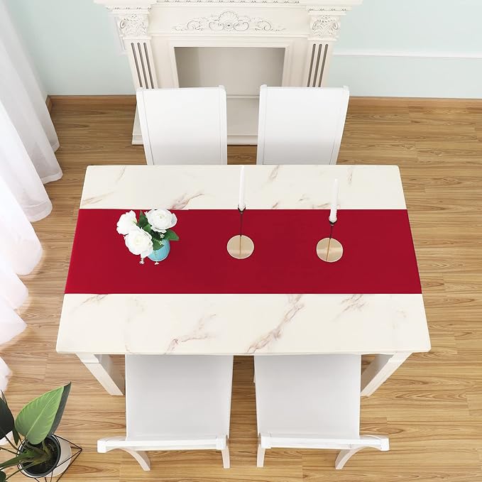 DUALIFE Red Table Runner 14 x 72 inch Divine for Valentines Day Mother's Day Wedding Holiday Dining, Natural Fabric Handcrafted Dresser Scarf Banquet Catering Services Event 1 Piece