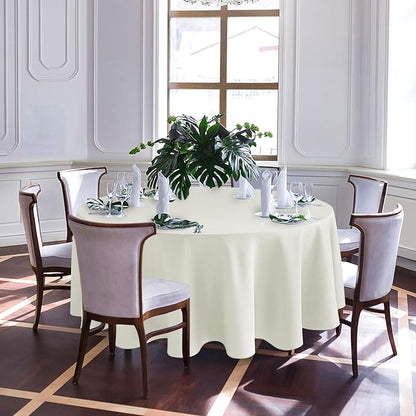 Biscaynebay Textured Fabric Round Tablecloths 90", Ivory Water Resistant Washable Table Cloths Circle Folding Table Covers Linen for Dining, Kitchen, Wedding, Parties etc