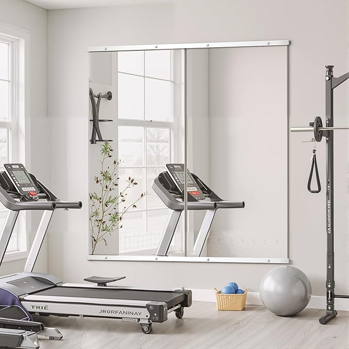 Home Gym Mirror for Wall, Mirror Full Length,56x28x2PCS,Glass Frameless Body Large Mirror for Home Gym, Workout,Bedroom, Garage(Silver)