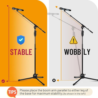 CAHAYA Tripod Microphone Stand: Boom Arm One-Button Release Floor Mic Stand Portable with Carrying Bag and 2 Mic Clips for Singing Performance Wedding Stage Meeting Live CY0362