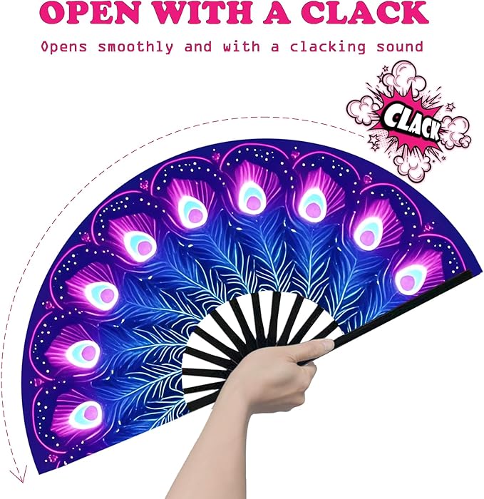 Boots on The Ground Fan, Large Folding Hand Fan for Women and Men, Popping Fans for Line Dancing for Raves, EDM, Dance Party, and Home Decoration