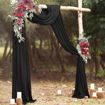 20Ft Length x 28" Width 4 Panels Wedding Arch Draping Fabric Black Arch Drapes Chiffon Fabric Sheer Curtains Backdrop for Party Decor Wedding Bridal Ceremony Ceiling Stage Reception Decorations