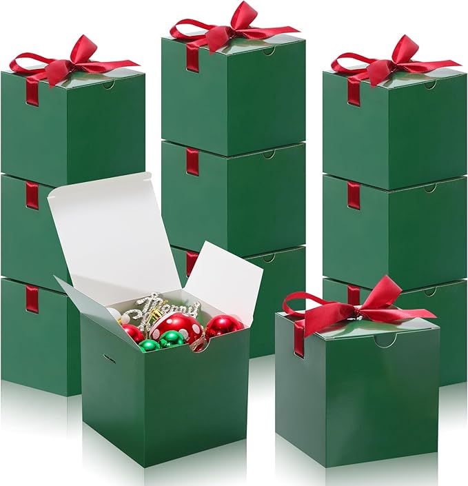 DOYIDE Small Gift Boxes, 20 Pack 5x5x5 Inch Green Elegant Paper Boxes with Ribbons, Crafting, Christmas Gift Box Wedding Party Favor, Cupcake, Candy, Bridesmaids Proposal Box