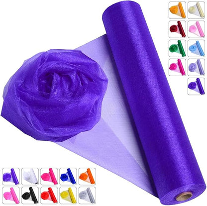 Crystal Organza Fabric Tulle - 16" by 50 Yards Sheer Fabric for Wedding Party Decoration Bridal Shower Tutu Roll Netting Spool Ribbon Wrapping (Dark Purple)