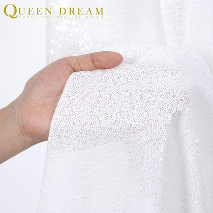QueenDream Sequin Tablecloth 90 x132 Inch White Rectangle Tablecloth Glitter Table Cloth Overlay Wedding Birthday Christmas Decorations