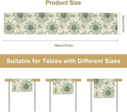 Chrysanthemum Vintage Floral Table Runner, Elegant Yellow Sunflower Spring Summer Elegant Pattern Artichokes Flower Table Runner for Party Kitchen Dining Living Room Decor, 13x90 Inch