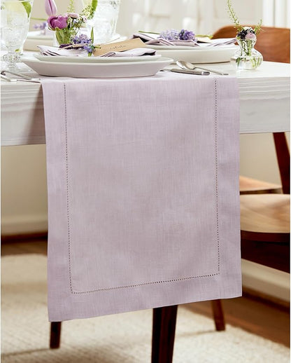 Solino Home Linen Lilac Table Runner 72 Inches Long - 100% Pure Linen Hemstitch Table Runner 14 x 72 Inch for Dresser, Dining, Fall, Autumn, Thanksgiving, Christmas - Classic Hemstitch
