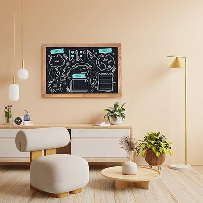 Magnetic Chalkboard Large Chalkboard for Wall Rustic Wood Framed Decorative Blackboard for Kids Hanging Blackboard for Home, Office, Restaurant 16" x 24"