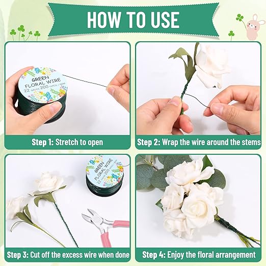 Floral Wire 22 Gauge Flower Wire for Craft, 200 Yards Green Flexible Paddle Florist Wires for Flower, Green Florist Wires Christmas Wreaths Tree, Garland Floral Flowers Arrangements, and Wreath Frame