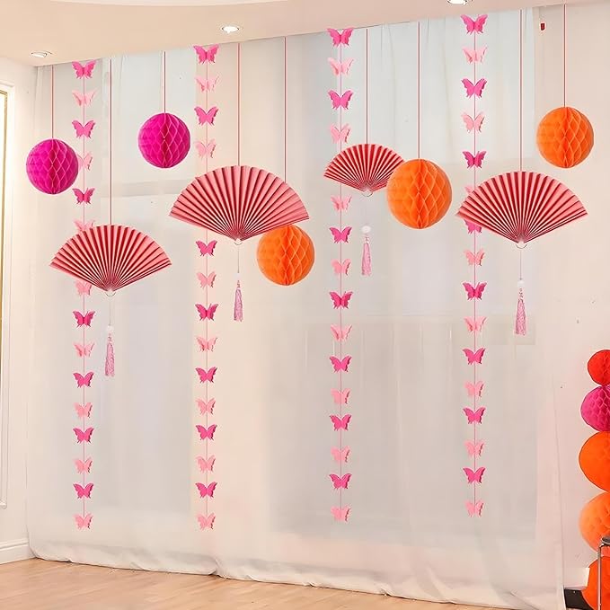 Paper Honeycomb Balls Decorations - 12 Pack Hanging Tissue Pom Poms for Weddings, Birthdays, Home Party Decor (Rose red Light Pink Orange)