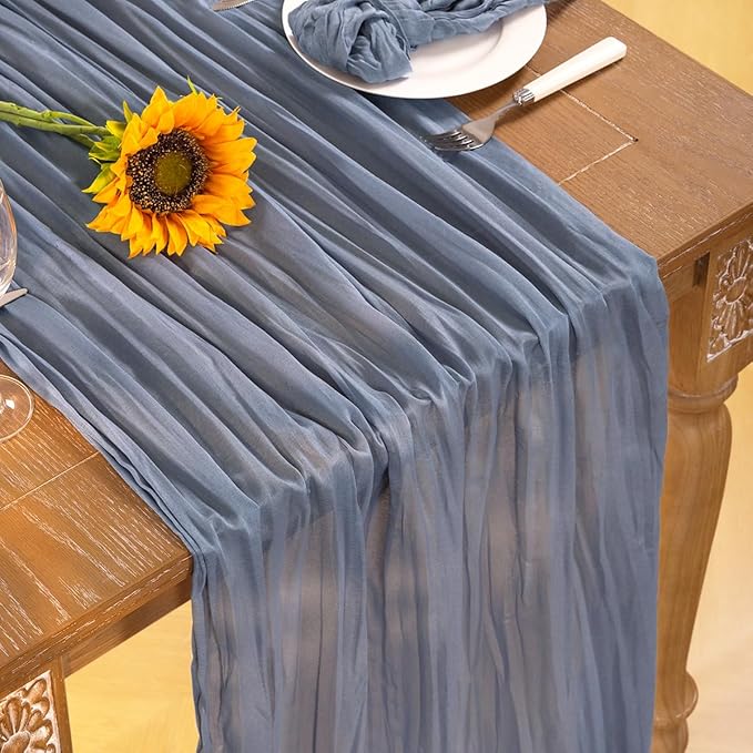 Dusty Blue Cheesecloth Table Runner 4 Pack Fall Table Runners Boho Gauze 120 Inches Blue Cheese Cloth Fall Table Decorations for Thanksgiving Marine Weddings Bridal Baby Shower Birthday Party