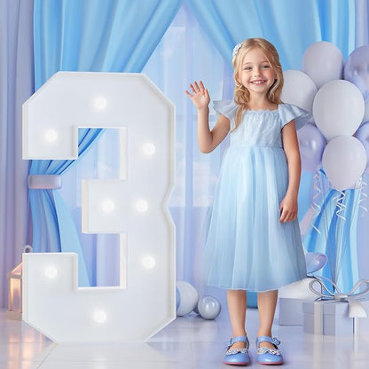 3FT Marquee Numbers 3 for 3rd, 30th Birthday Party Decorations, Large Light Up Number 3 Sign for Anniversary Decor, Backdrop, Big Marquee Number, Pre-Cut Foam Board Kit