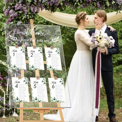 Wedding Seating Chart Board Display, 24x18 Inch Welcome Please Find Your Seat Acrylic Table Seating Chart Board, Includes 15 Seating Cards & 15 Rose Gold Wax Seal Stickers, Elegant Welcome Sign
