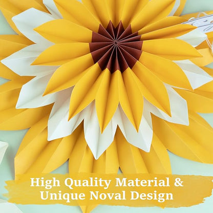 Easy Joy 9PCS Sunflower Party Decorations Sunflower Paper Fans Yellow Birthday Decorations Hanging Paper Flower Fan for women for Summer Baby Shower Bulletin Board Decorations