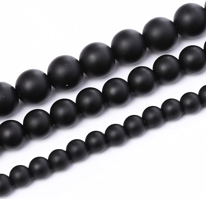 Natural Frosted Black Glass Stone Beads Gemstone Round Crystal Energy Jade Beads Stone Beads for Jewelry Making DIY Bracelet Necklace Jewelry Making 1 Strand 15.5inch 91PCS 4MM