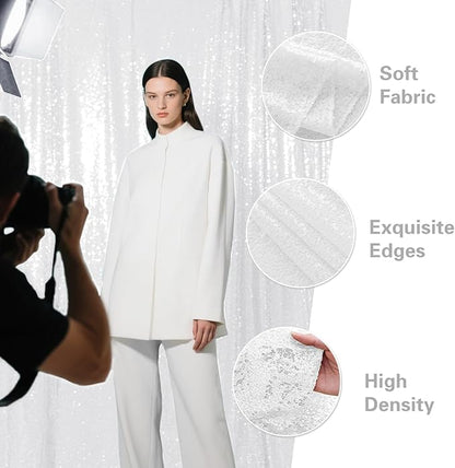 White Sequin Backdrop Curtain 4 Pieces 2FTx8FT Glitter Photography Backdrop for Party Wedding Birthday Christmas Decorations
