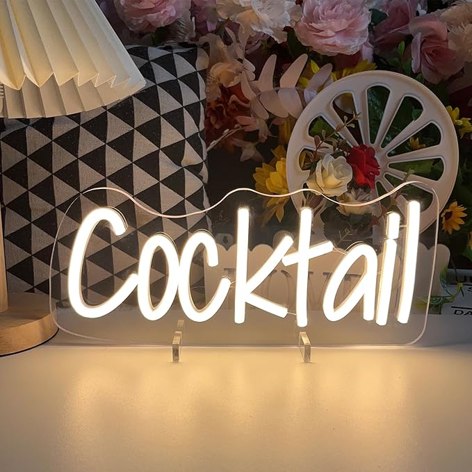 Cocktails Table Neon Sign Desk Lamp Led Beer Bar Neon Lights for Wall Decor Man Cave Club Bedroom Hotel Pub Home Bar Sign Shop Bedroom Home Room Decor Christmas Party Warm White USB Powered 30×13.8 CM