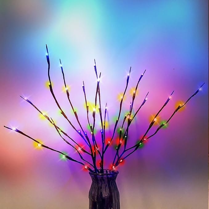 MENCH Branch Lights,3 Pcs Twig Light USB&Battery Powered 8 Flashing Modes by Remote Control.Branch Lights for Indoor, Light Up Decorations for Halloween Day and Christmas,Multi-Color