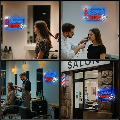 Looklight Barber Shop Neon Sign Dimmable Barber Pole Led Signs for Wall Decor Salon Station Neon Light Sign for Pole Hair Salon Accessories Business Store Supplies Usb Powered 14.56"X8.66"