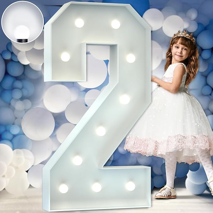 Marquee Numbers 4 Feet Tall Big Light Up Numbers 2nd 21st 25th Birthday Decorations Girl Boy Graduation Decorations 2025 White Anniversary Party Decor Large Cardboard Prop Backdrop Sign 2
