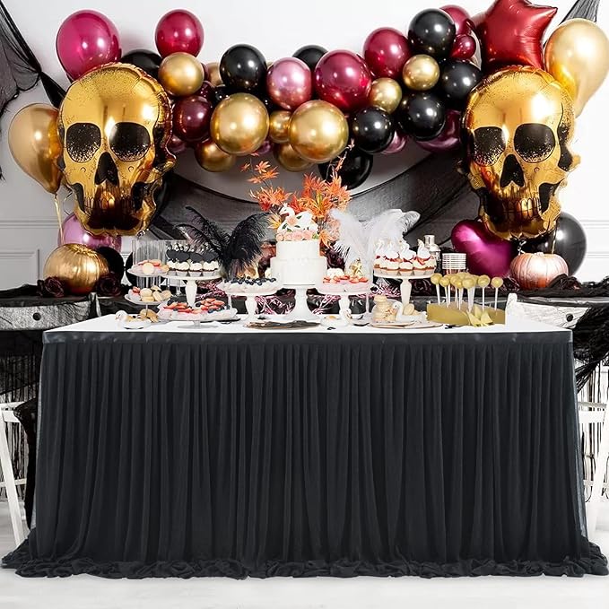 9ft Black Tulle Table Skirt for Rectangle Tables or Round Tables Tutu Table Skirt for Birthday Party Baby Shower Wedding Parties Dessert Buffet Banquet Decorations