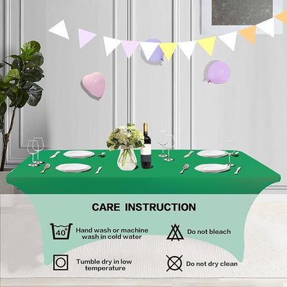 IVAPUPU 2 Pack 6FT Table Cloth for Rectangular Fitted Events Stretch Emerald Green Table Covers Washable Spandex Tablecloth Protector for Party, Wedding, Cocktail, Banquet, Festival